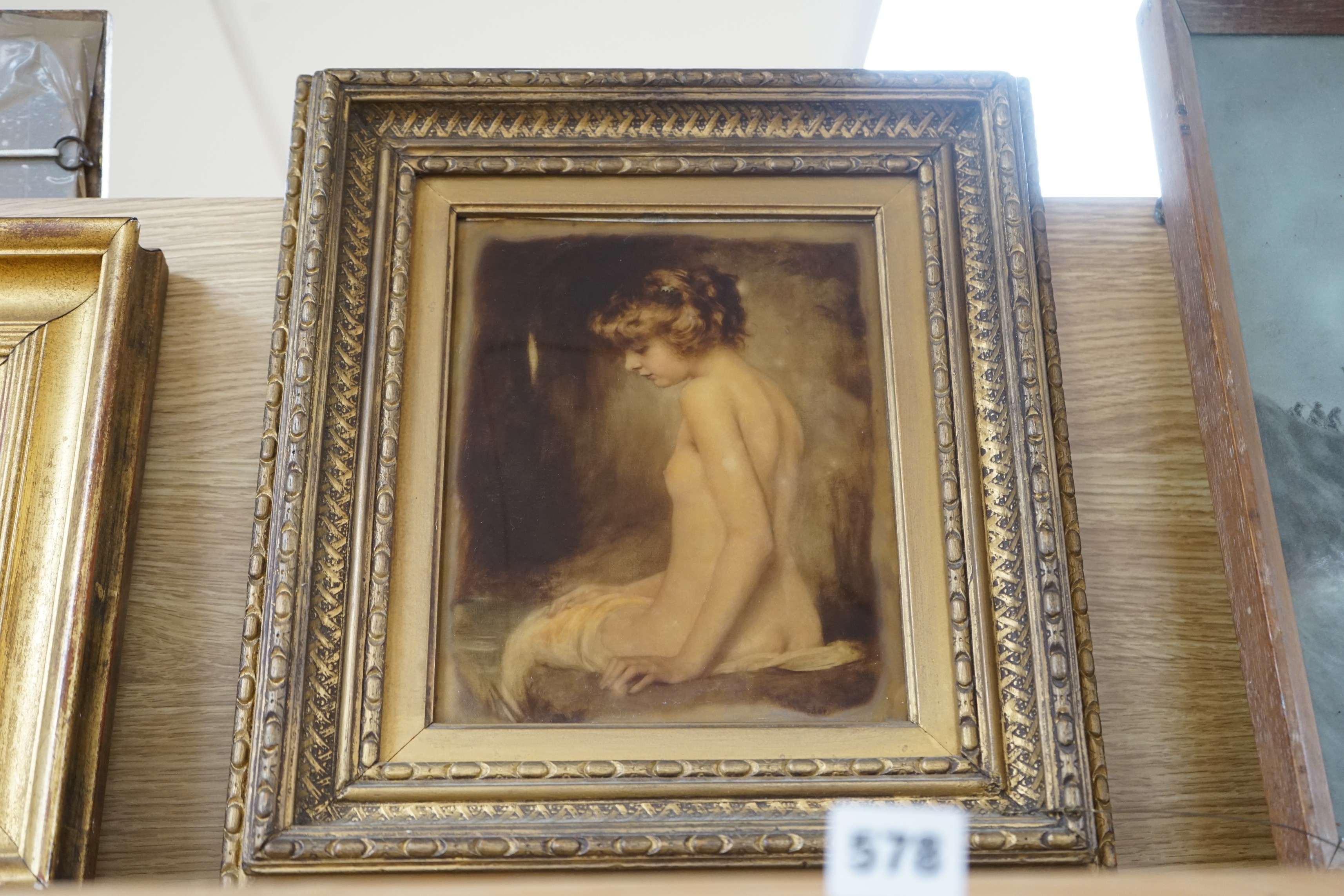 An early 20th century crystoleum, Seated female nude, 25 x 20cm